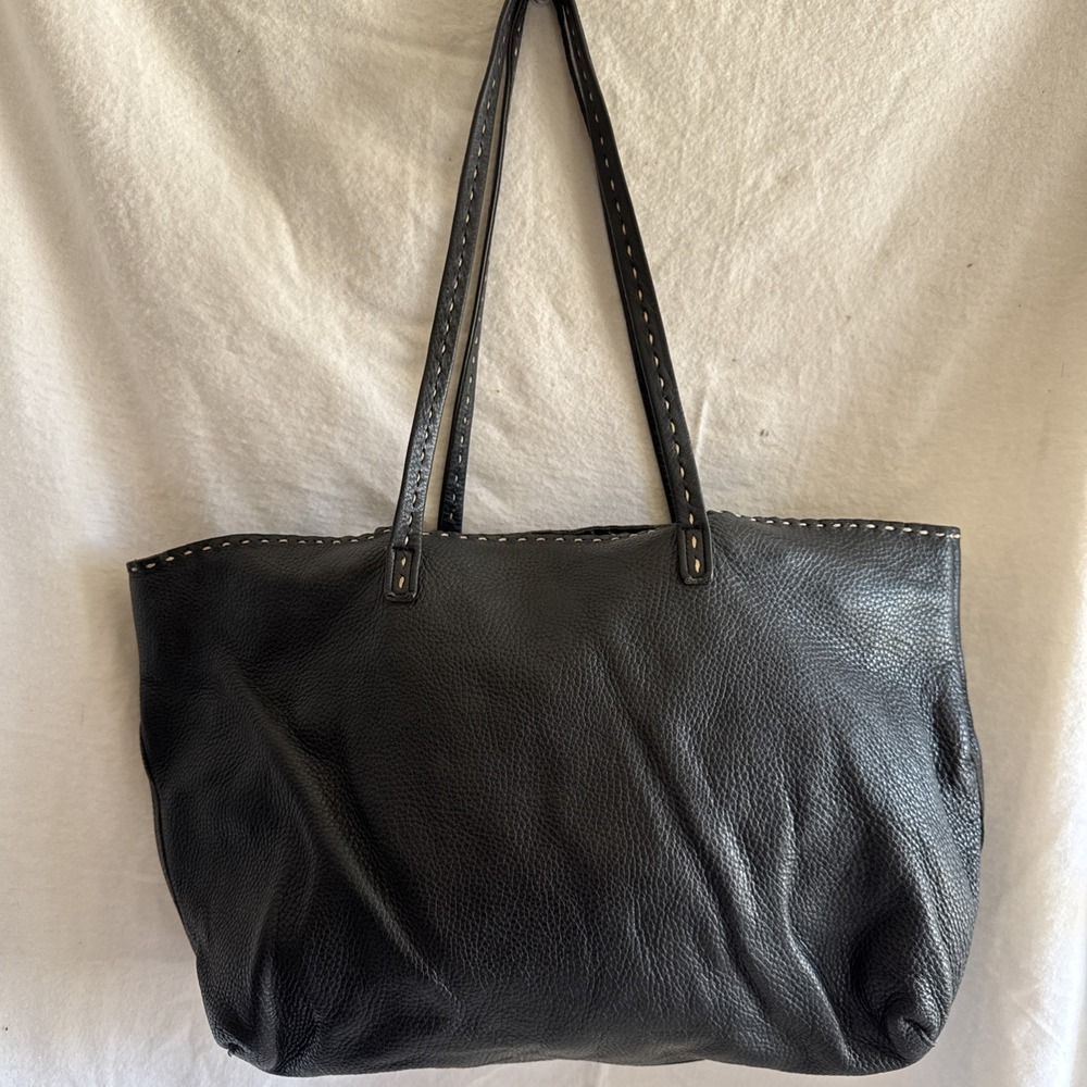 Vintage Carla Mancini Black Leather Single Stitch Tote Shoulder Purse Hobo Bag